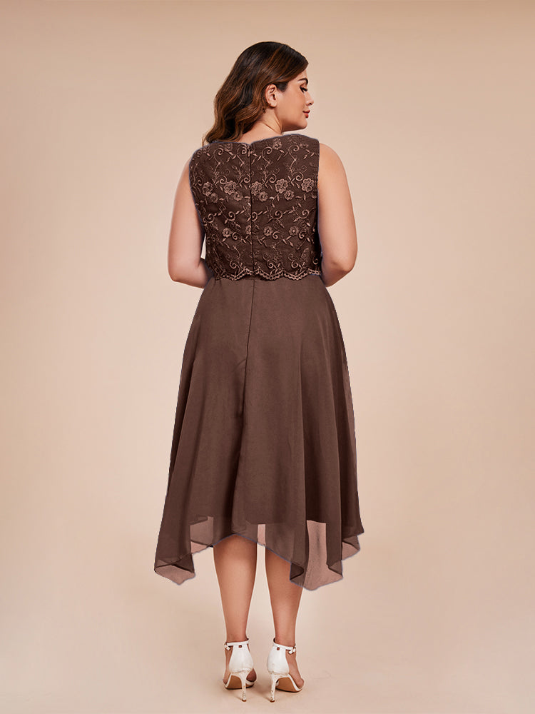 Classic Sleeveless Lace Overlay Chiffon Asymmetrical Mother of the Groom Dress