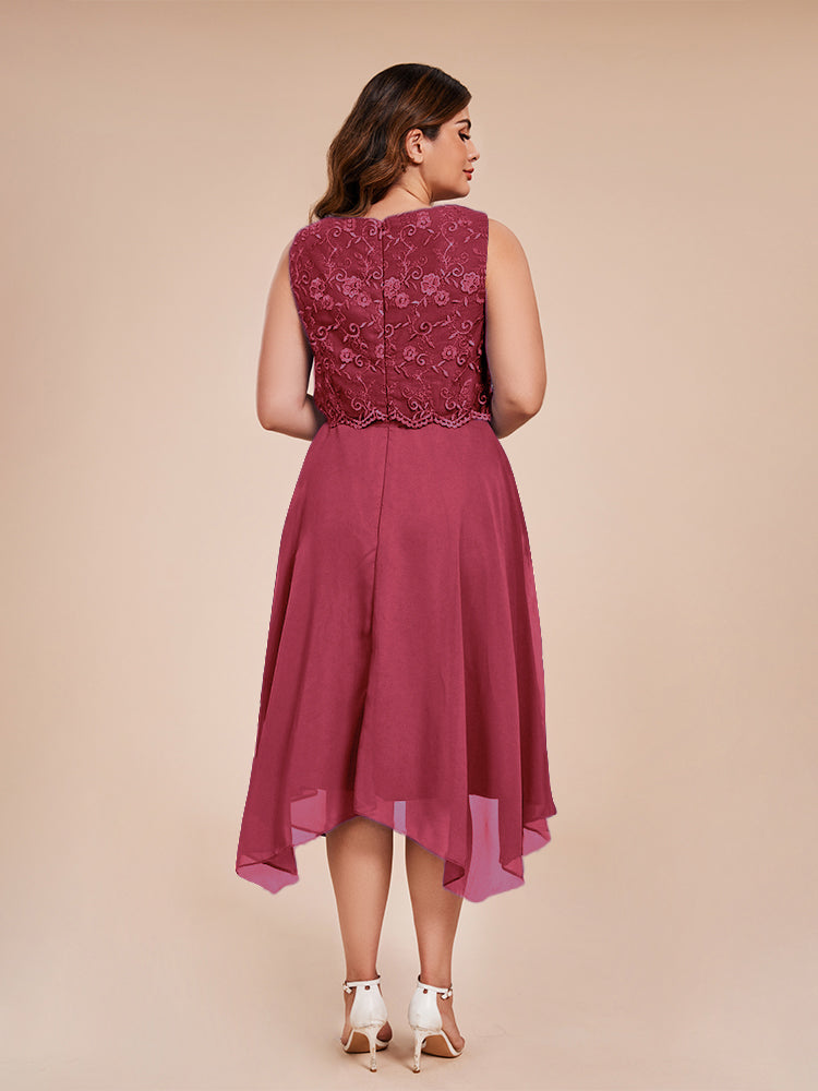 Classic Sleeveless Lace Overlay Chiffon Asymmetrical Mother of the Groom Dress