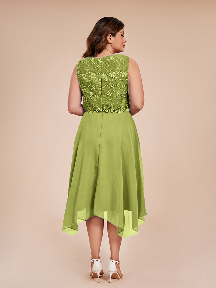 Classic Sleeveless Lace Overlay Chiffon Asymmetrical Mother of the Groom Dress