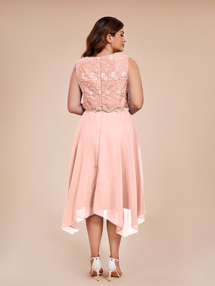 Classic Sleeveless Lace Overlay Chiffon Asymmetrical Mother of the Groom Dress