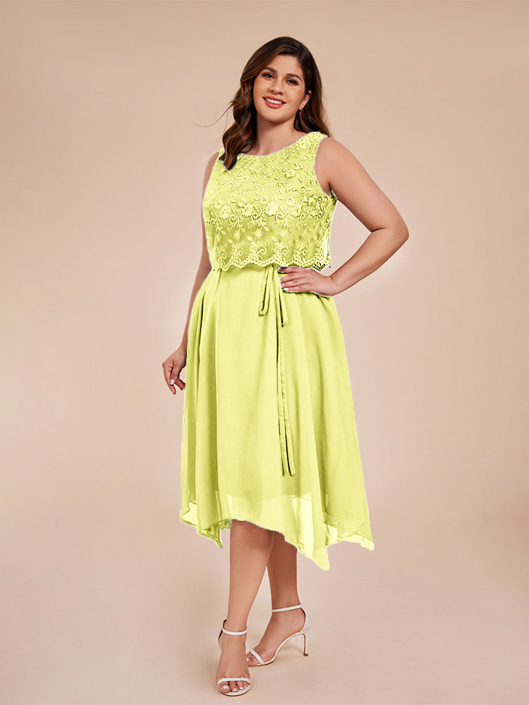 Classic Sleeveless Lace Overlay Chiffon Asymmetrical Mother of the Groom Dress