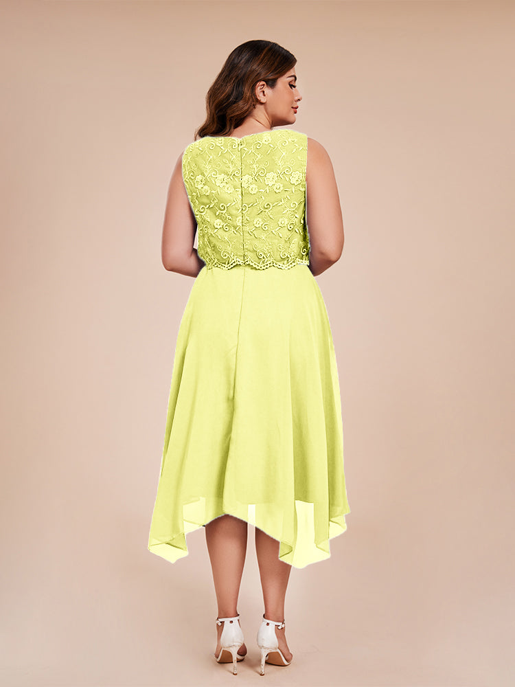 Classic Sleeveless Lace Overlay Chiffon Asymmetrical Mother of the Groom Dress