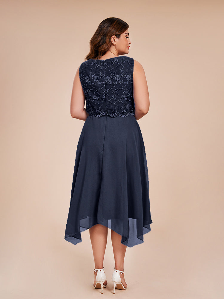 Classic Sleeveless Lace Overlay Chiffon Asymmetrical Mother of the Groom Dress