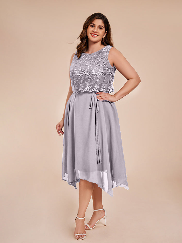 Classic Sleeveless Lace Overlay Chiffon Asymmetrical Mother of the Groom Dress