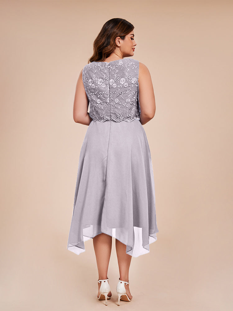 Classic Sleeveless Lace Overlay Chiffon Asymmetrical Mother of the Groom Dress