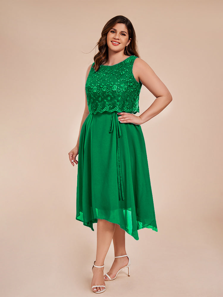 Classic Sleeveless Lace Overlay Chiffon Asymmetrical Mother of the Groom Dress