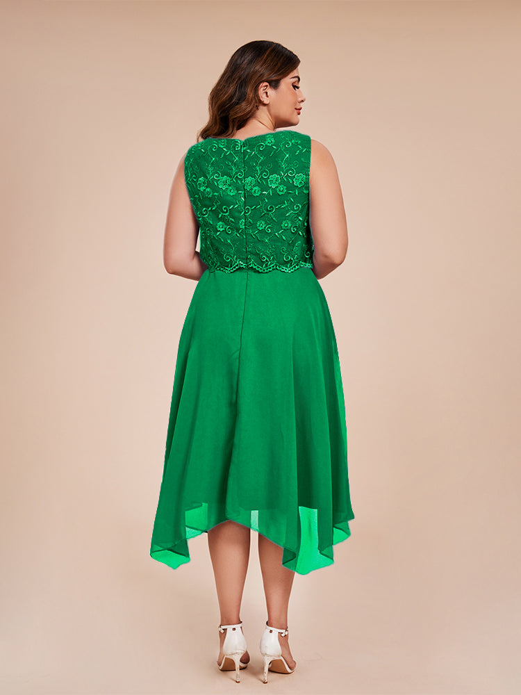 Classic Sleeveless Lace Overlay Chiffon Asymmetrical Mother of the Groom Dress