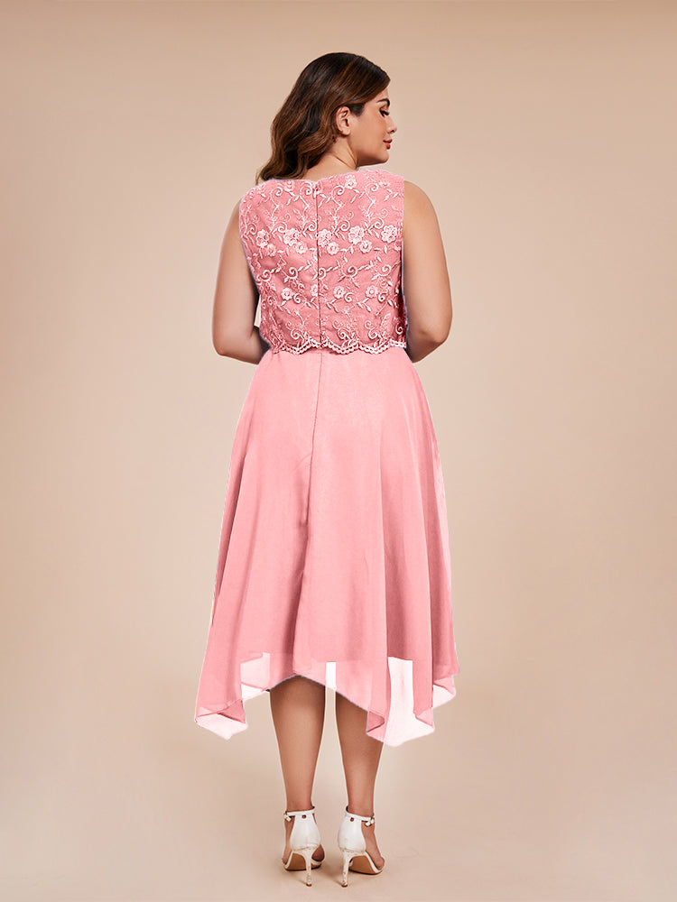 Classic Sleeveless Lace Overlay Chiffon Asymmetrical Mother of the Groom Dress