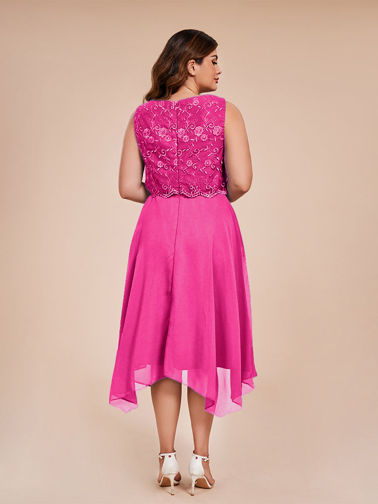 Classic Sleeveless Lace Overlay Chiffon Asymmetrical Mother of the Groom Dress