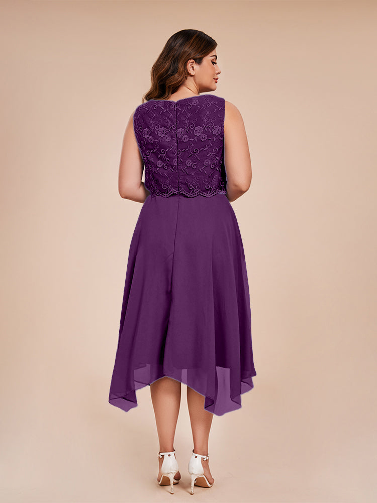 Classic Sleeveless Lace Overlay Chiffon Asymmetrical Mother of the Groom Dress