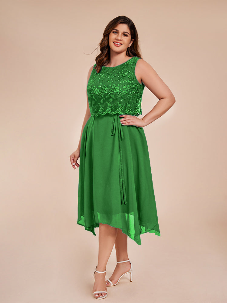 Classic Sleeveless Lace Overlay Chiffon Asymmetrical Mother of the Groom Dress