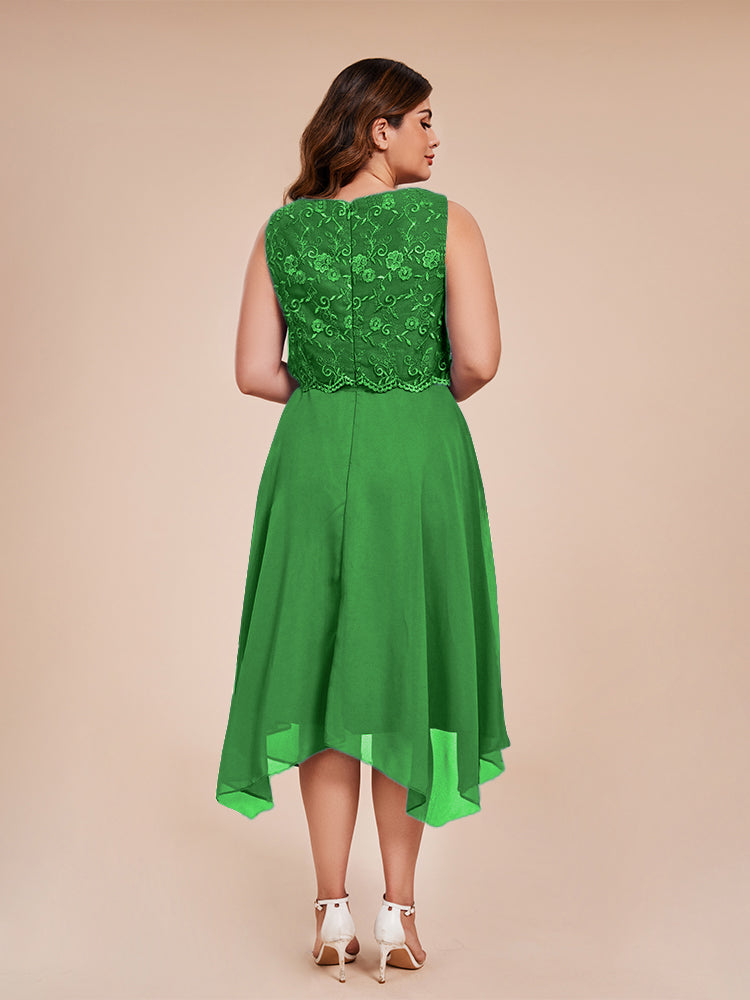 Classic Sleeveless Lace Overlay Chiffon Asymmetrical Mother of the Groom Dress