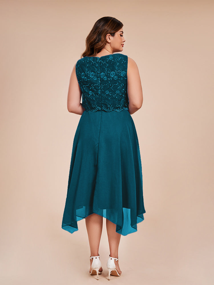 Classic Sleeveless Lace Overlay Chiffon Asymmetrical Mother of the Groom Dress