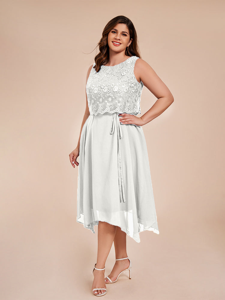 Classic Sleeveless Lace Overlay Chiffon Asymmetrical Mother of the Groom Dress