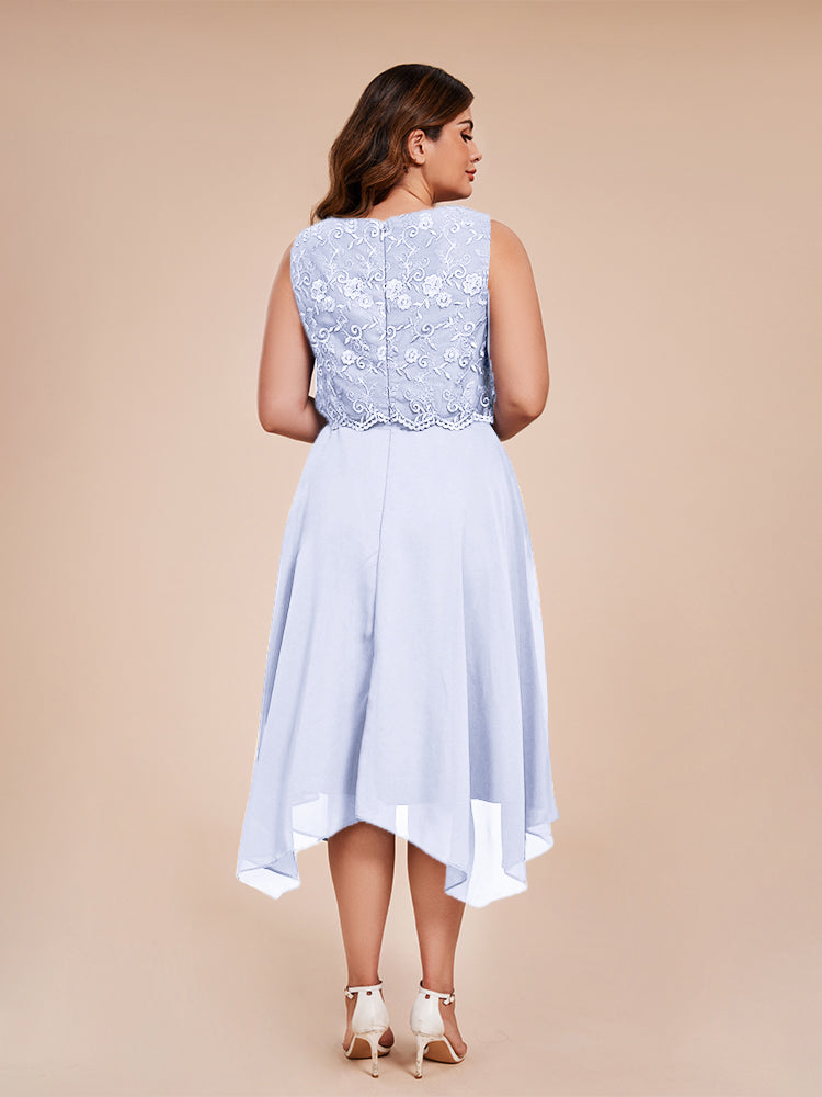 Classic Sleeveless Lace Overlay Chiffon Asymmetrical Mother of the Groom Dress