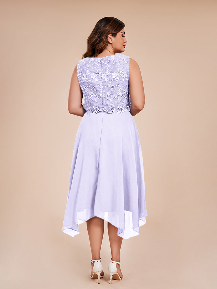 Classic Sleeveless Lace Overlay Chiffon Asymmetrical Mother of the Groom Dress