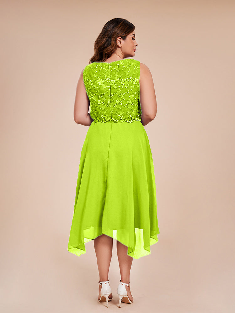 Classic Sleeveless Lace Overlay Chiffon Asymmetrical Mother of the Groom Dress