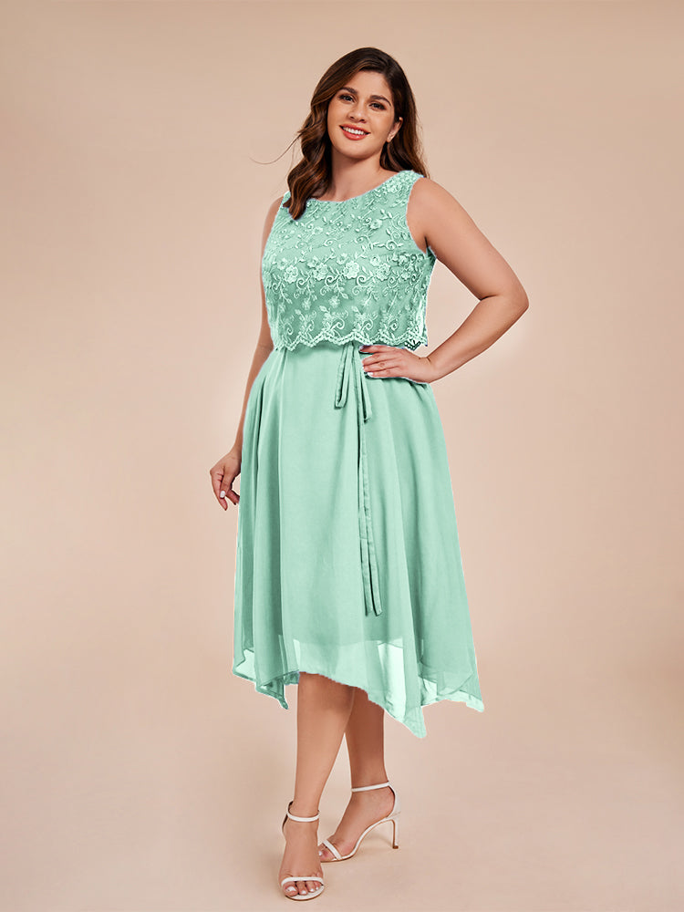 Classic Sleeveless Lace Overlay Chiffon Asymmetrical Mother of the Groom Dress