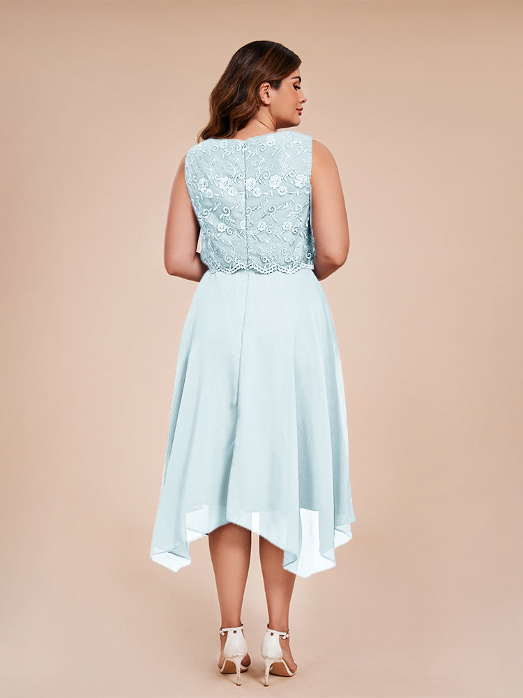 Classic Sleeveless Lace Overlay Chiffon Asymmetrical Mother of the Groom Dress