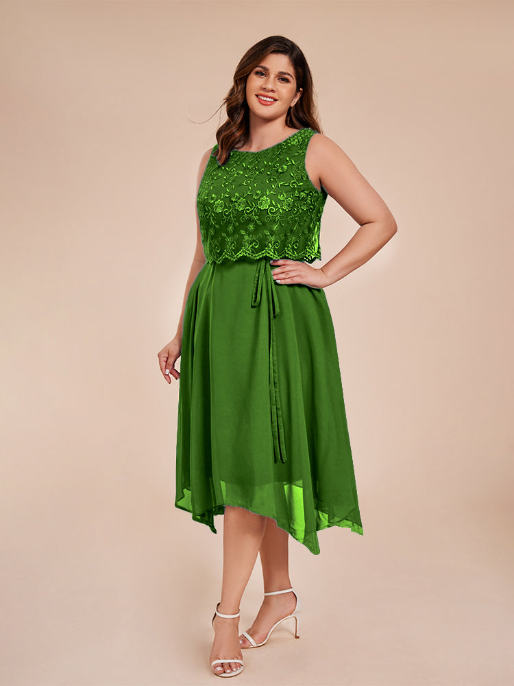 Classic Sleeveless Lace Overlay Chiffon Asymmetrical Mother of the Groom Dress