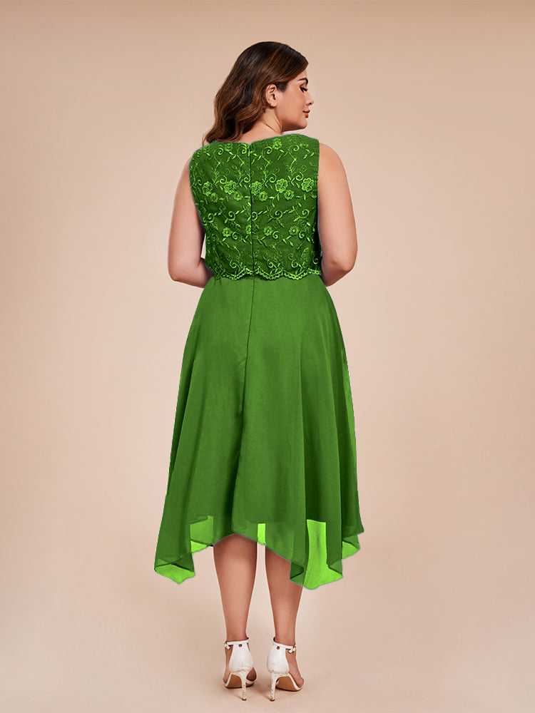 Classic Sleeveless Lace Overlay Chiffon Asymmetrical Mother of the Groom Dress