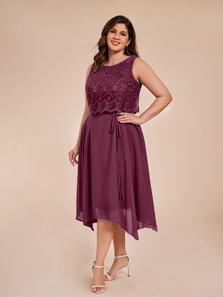 Classic Sleeveless Lace Overlay Chiffon Asymmetrical Mother of the Groom Dress