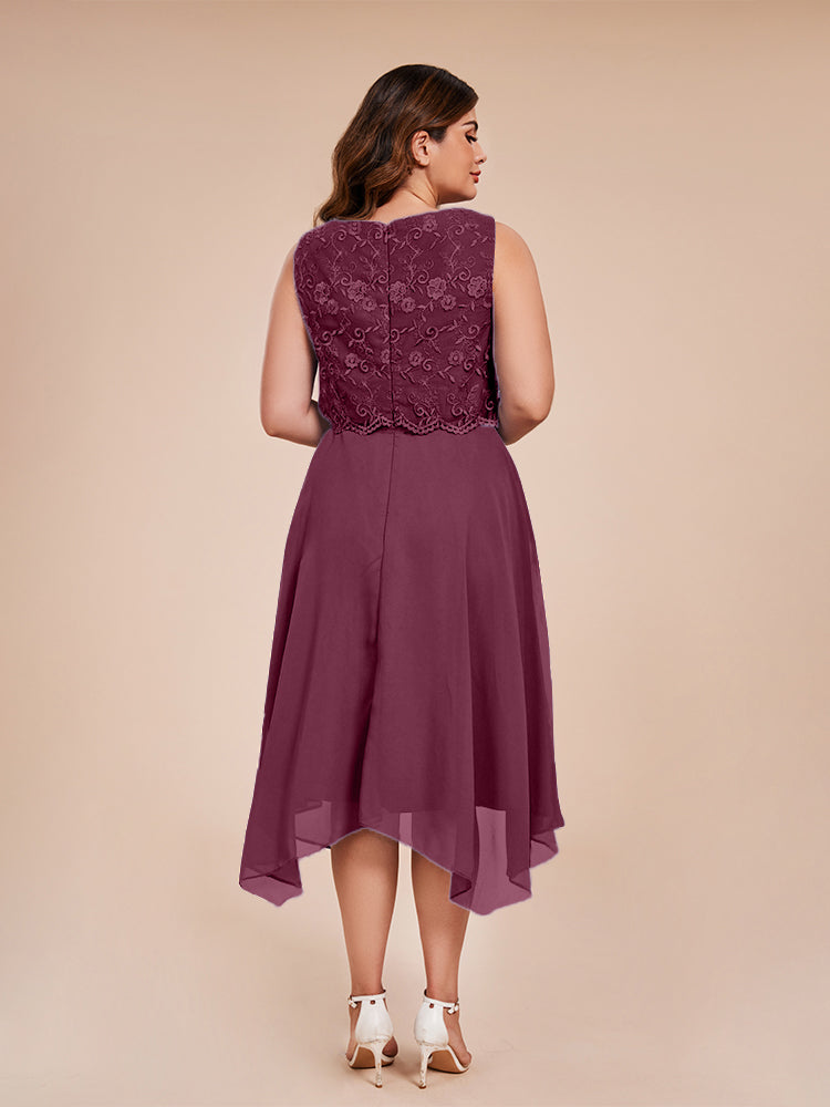 Classic Sleeveless Lace Overlay Chiffon Asymmetrical Mother of the Groom Dress