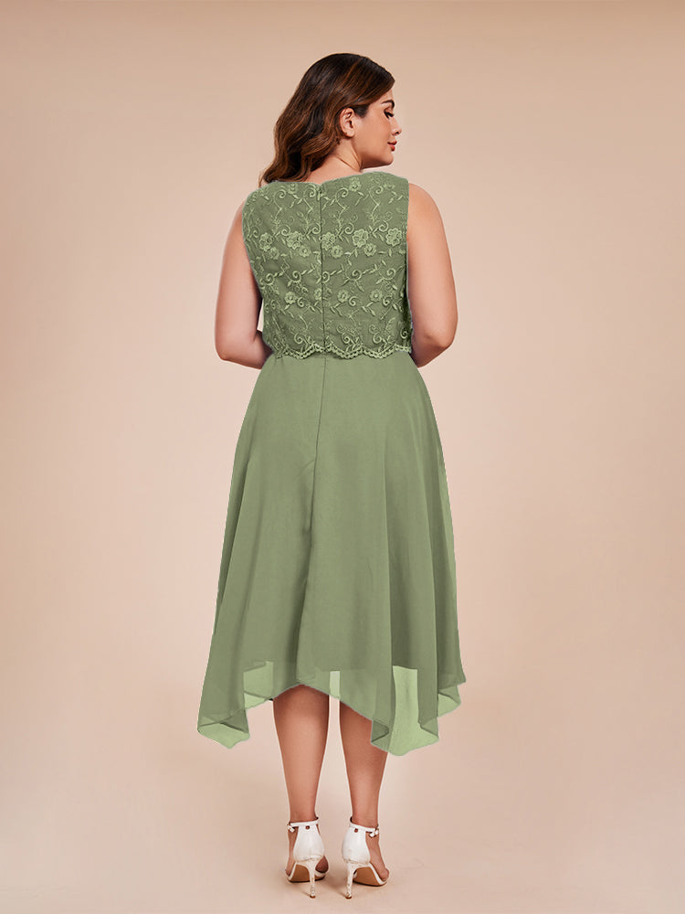 Classic Sleeveless Lace Overlay Chiffon Asymmetrical Mother of the Groom Dress