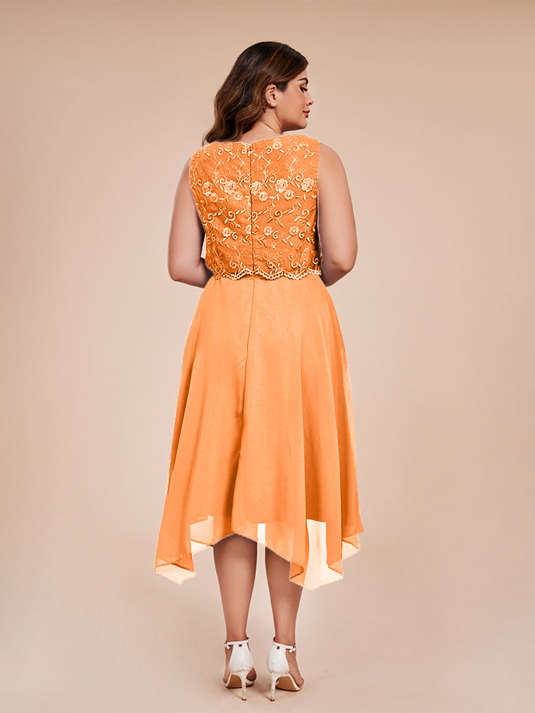 Classic Sleeveless Lace Overlay Chiffon Asymmetrical Mother of the Groom Dress