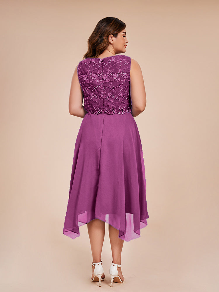 Classic Sleeveless Lace Overlay Chiffon Asymmetrical Mother of the Groom Dress