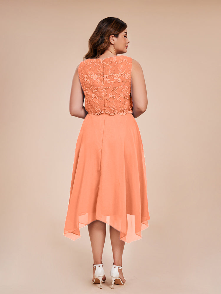 Classic Sleeveless Lace Overlay Chiffon Asymmetrical Mother of the Groom Dress