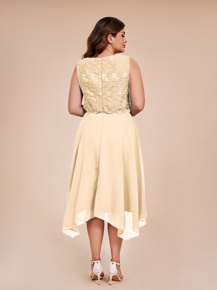 Classic Sleeveless Lace Overlay Chiffon Asymmetrical Mother of the Groom Dress