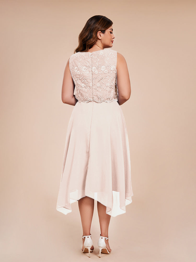 Classic Sleeveless Lace Overlay Chiffon Asymmetrical Mother of the Groom Dress