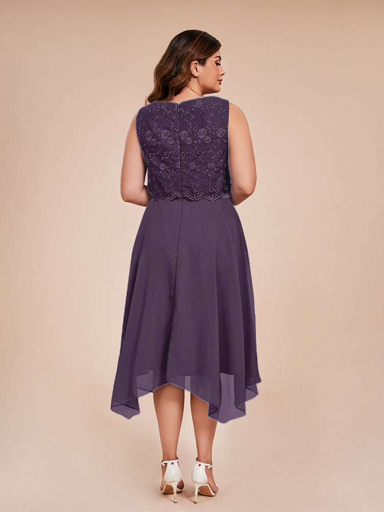 Classic Sleeveless Lace Overlay Chiffon Asymmetrical Mother of the Groom Dress