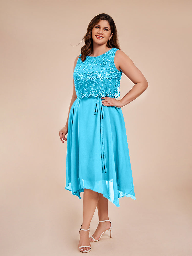 Classic Sleeveless Lace Overlay Chiffon Asymmetrical Mother of the Groom Dress