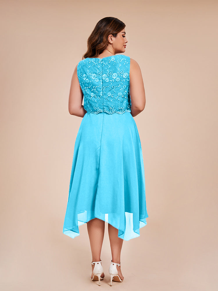 Classic Sleeveless Lace Overlay Chiffon Asymmetrical Mother of the Groom Dress