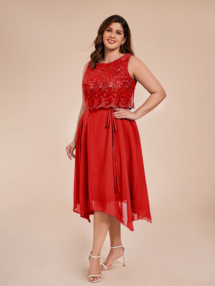 Classic Sleeveless Lace Overlay Chiffon Asymmetrical Mother of the Groom Dress