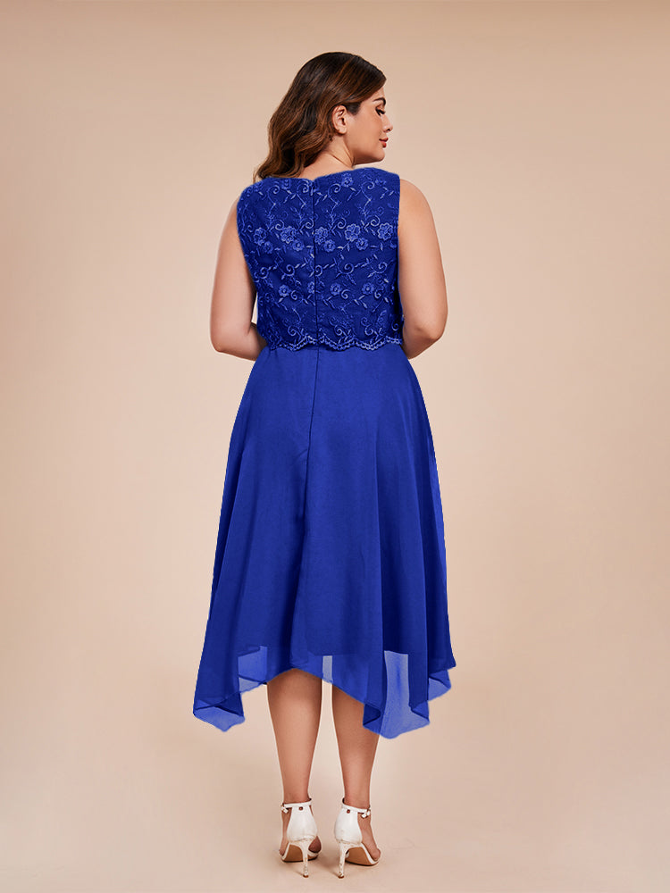 Classic Sleeveless Lace Overlay Chiffon Asymmetrical Mother of the Groom Dress