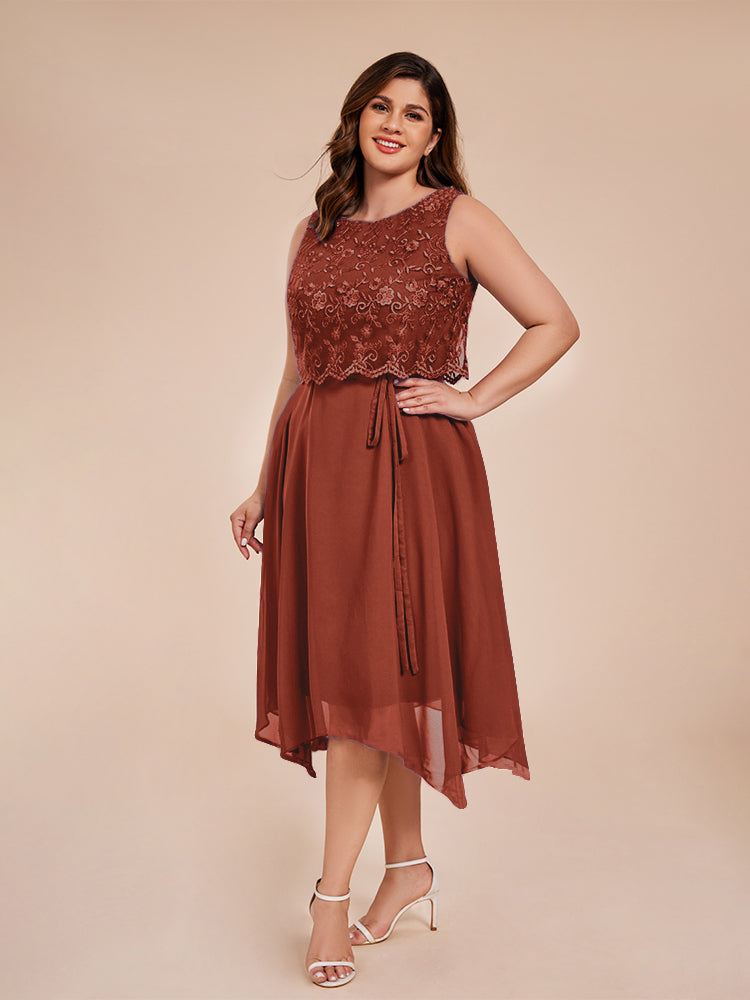 Classic Sleeveless Lace Overlay Chiffon Asymmetrical Mother of the Groom Dress