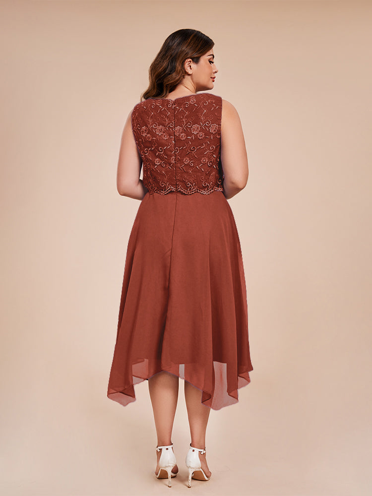 Classic Sleeveless Lace Overlay Chiffon Asymmetrical Mother of the Groom Dress