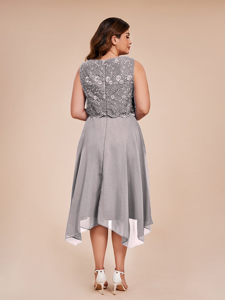 Classic Sleeveless Lace Overlay Chiffon Asymmetrical Mother of the Groom Dress