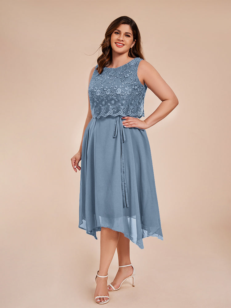 Classic Sleeveless Lace Overlay Chiffon Asymmetrical Mother of the Groom Dress