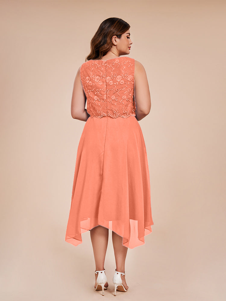 Classic Sleeveless Lace Overlay Chiffon Asymmetrical Mother of the Groom Dress