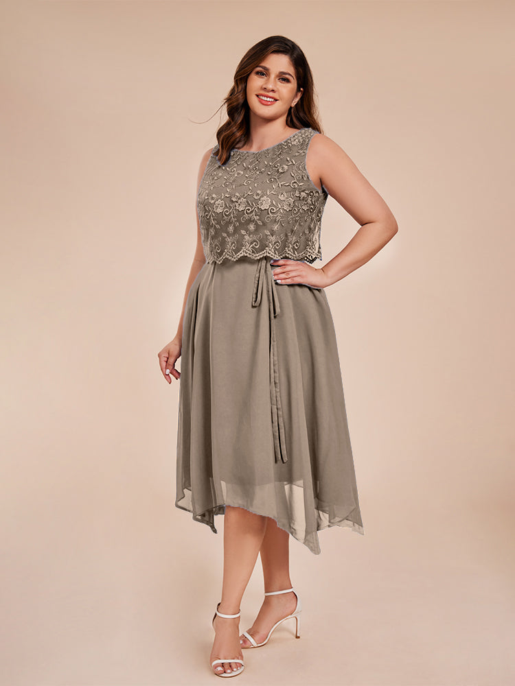 Classic Sleeveless Lace Overlay Chiffon Asymmetrical Mother of the Groom Dress