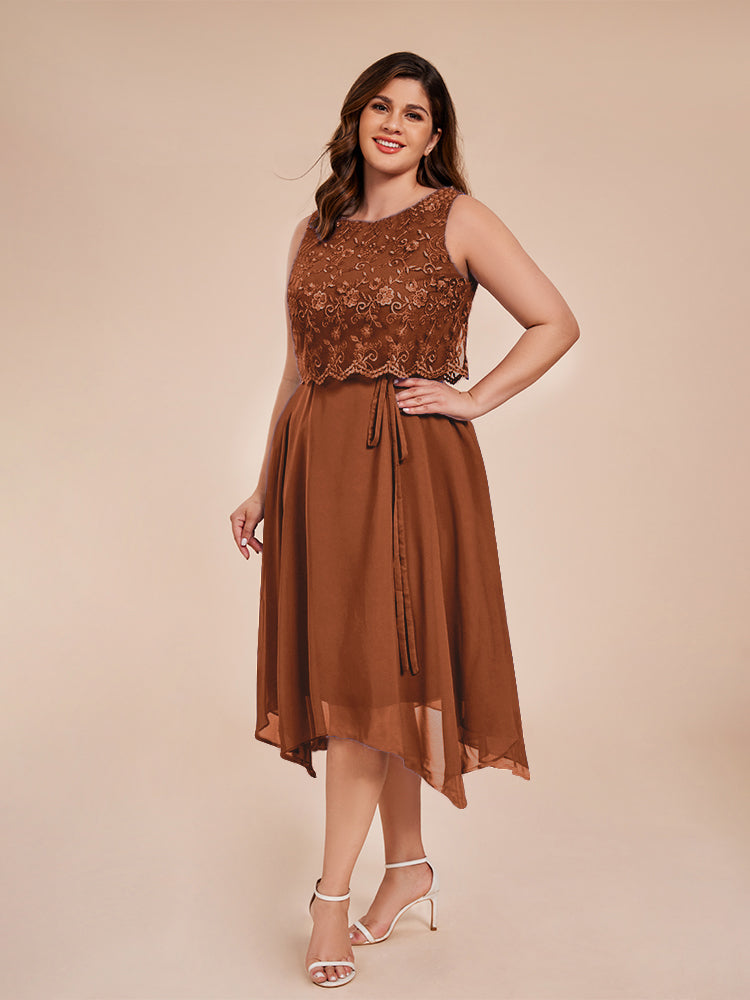 Classic Sleeveless Lace Overlay Chiffon Asymmetrical Mother of the Groom Dress