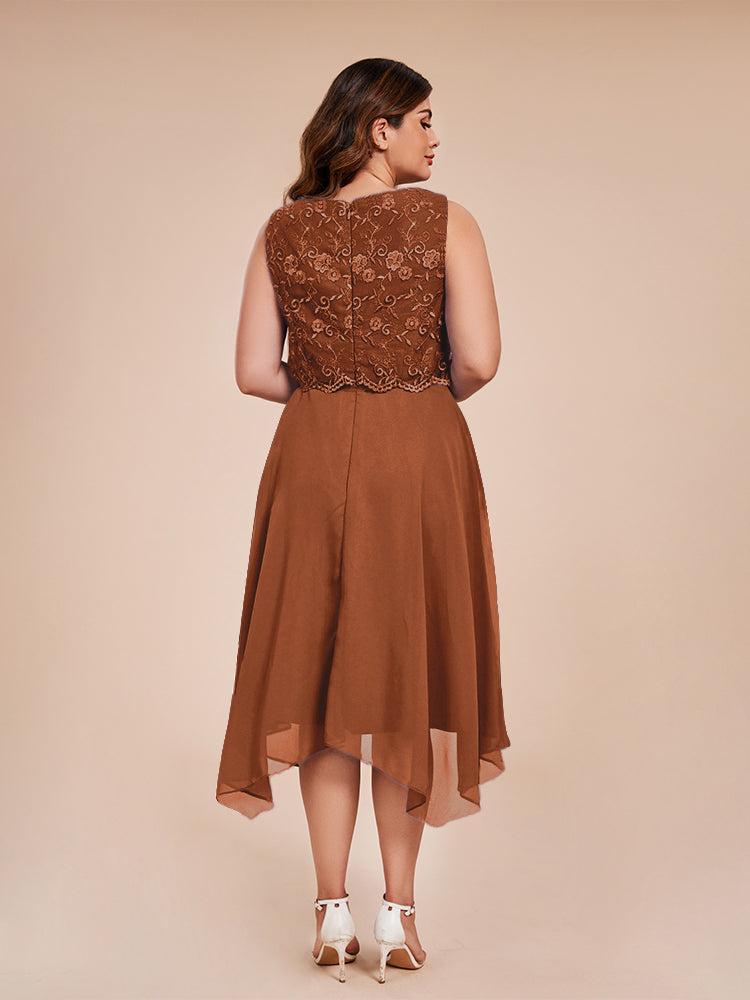 Classic Sleeveless Lace Overlay Chiffon Asymmetrical Mother of the Groom Dress