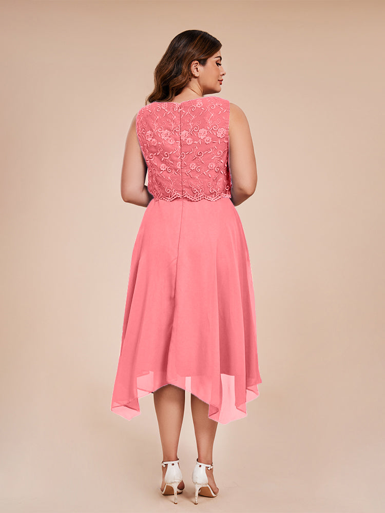 Classic Sleeveless Lace Overlay Chiffon Asymmetrical Mother of the Groom Dress