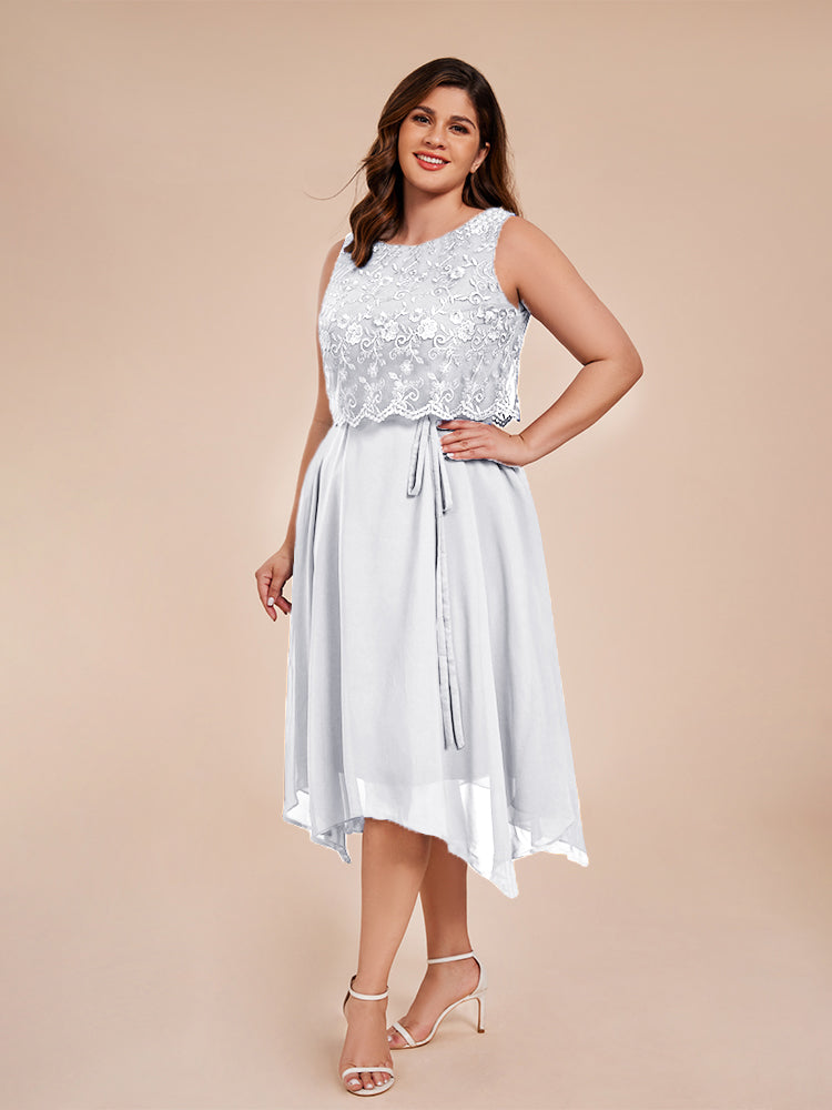 Classic Sleeveless Lace Overlay Chiffon Asymmetrical Mother of the Groom Dress