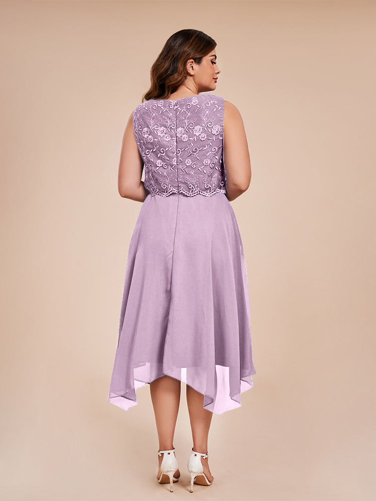 Classic Sleeveless Lace Overlay Chiffon Asymmetrical Mother of the Groom Dress