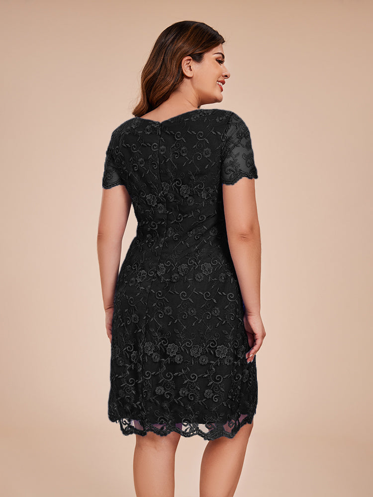 Column Short Sleeves Knee Length Lace Mother of the Groom Dress